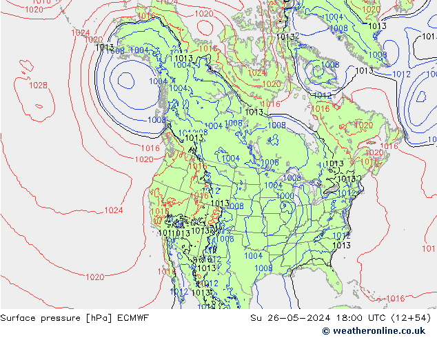 Luchtdruk (Grond) ECMWF zo 26.05.2024 18 UTC