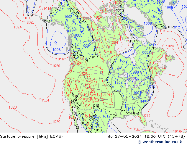 pressão do solo ECMWF Seg 27.05.2024 18 UTC