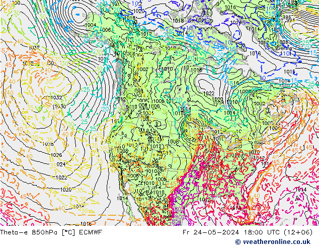 Theta-e 850hPa ECMWF vie 24.05.2024 18 UTC