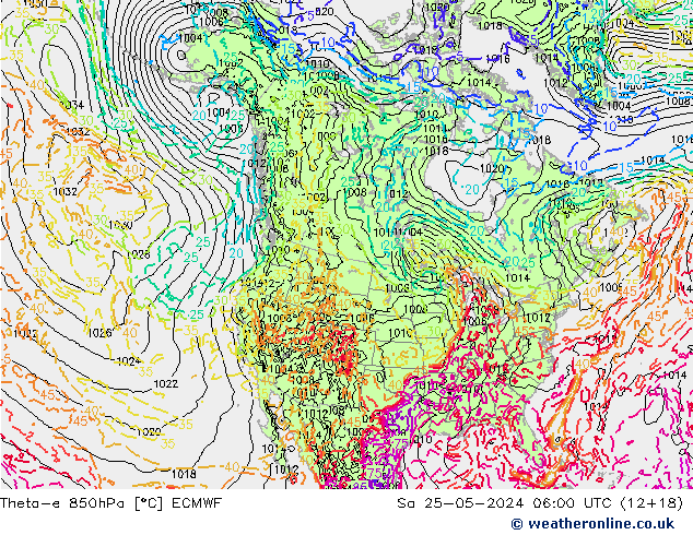 Theta-e 850hPa ECMWF Sa 25.05.2024 06 UTC