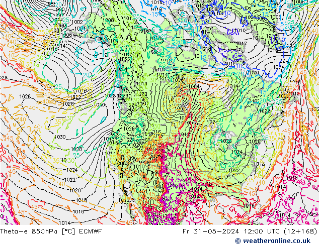 Theta-e 850hPa ECMWF pt. 31.05.2024 12 UTC