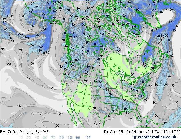 700 hPa Nispi Nem ECMWF Per 30.05.2024 00 UTC