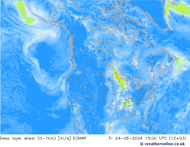 Deep layer shear (0-1km) ECMWF Fr 24.05.2024 15 UTC