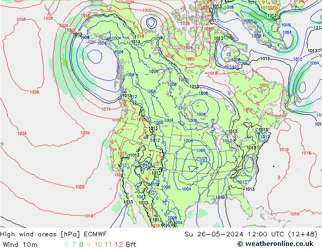 High wind areas ECMWF Ne 26.05.2024 12 UTC