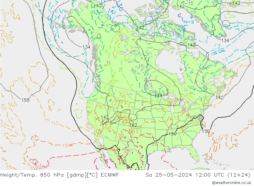 Z500/Rain (+SLP)/Z850 ECMWF Sa 25.05.2024 12 UTC