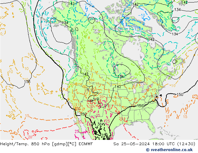 Z500/Rain (+SLP)/Z850 ECMWF Sa 25.05.2024 18 UTC