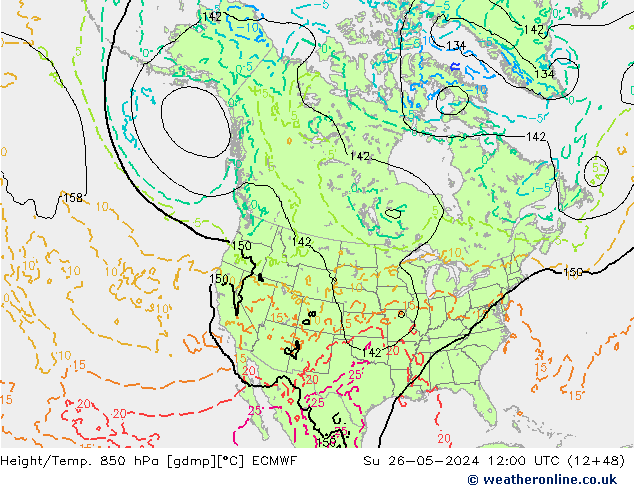 Z500/Rain (+SLP)/Z850 ECMWF Su 26.05.2024 12 UTC