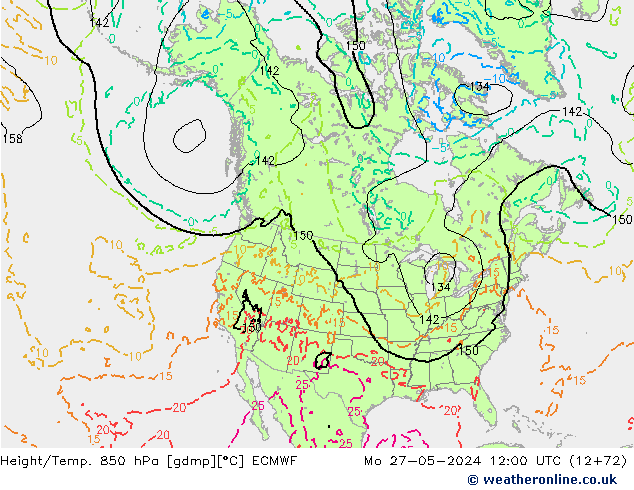 Z500/Rain (+SLP)/Z850 ECMWF пн 27.05.2024 12 UTC