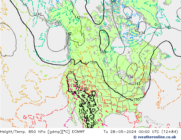 Height/Temp. 850 hPa ECMWF Di 28.05.2024 00 UTC