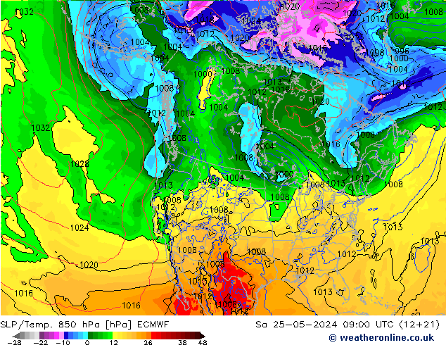 SLP/Temp. 850 hPa ECMWF 星期六 25.05.2024 09 UTC