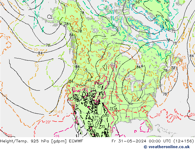 Hoogte/Temp. 925 hPa ECMWF vr 31.05.2024 00 UTC