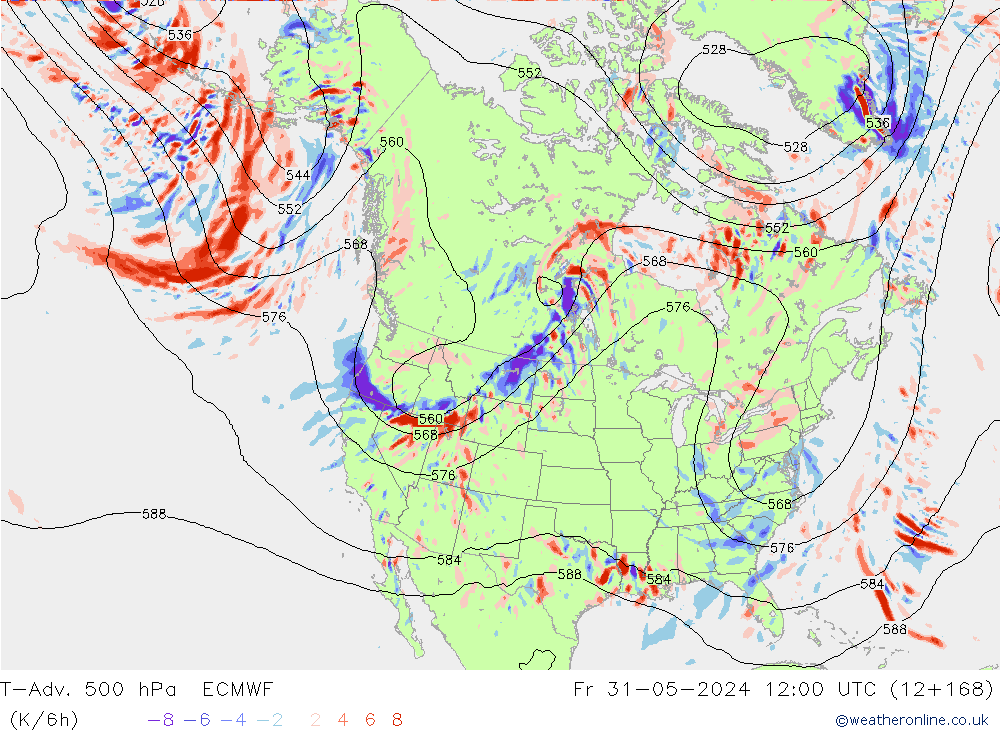 T-Adv. 500 hPa ECMWF Cu 31.05.2024 12 UTC