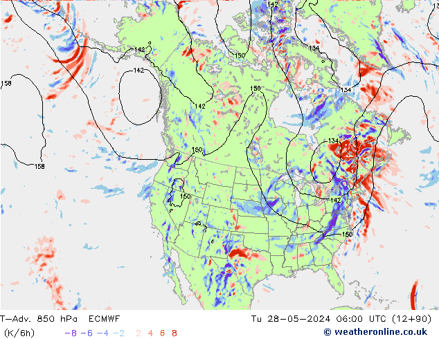 T-Adv. 850 hPa ECMWF Sa 28.05.2024 06 UTC