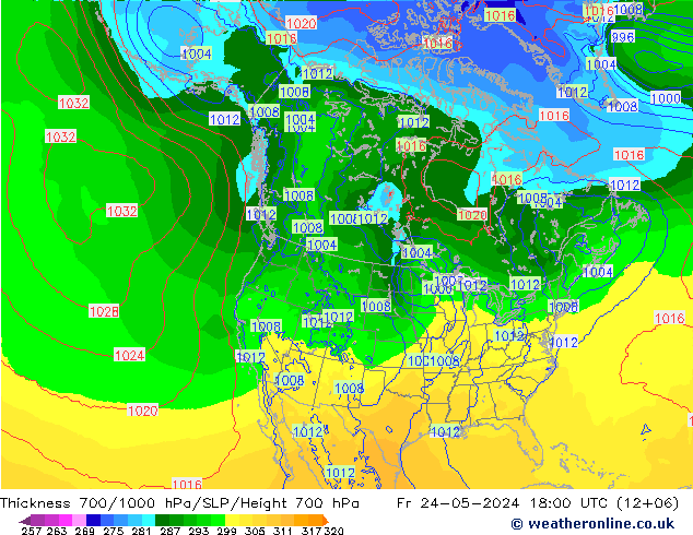 Schichtdicke 700-1000 hPa ECMWF Fr 24.05.2024 18 UTC