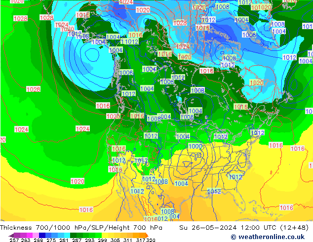 Thck 700-1000 hPa ECMWF dim 26.05.2024 12 UTC