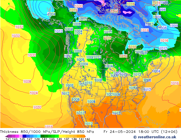 Dikte 850-1000 hPa ECMWF vr 24.05.2024 18 UTC