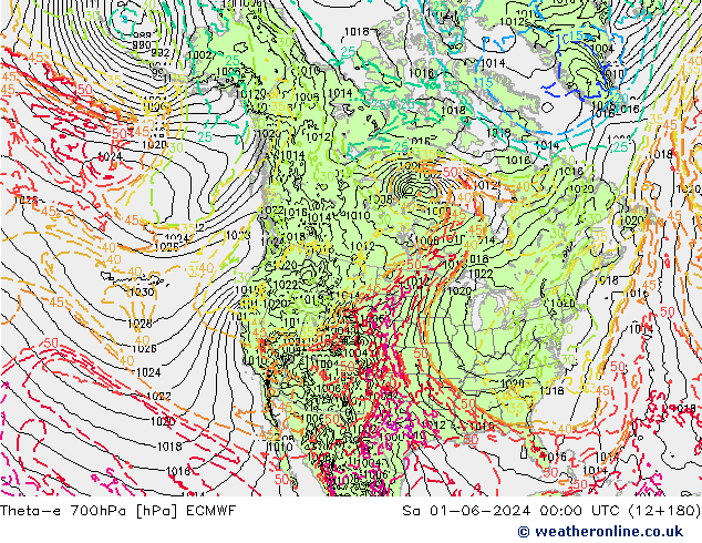 Theta-e 700hPa ECMWF za 01.06.2024 00 UTC