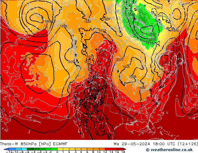 Theta-W 850hPa ECMWF Qua 29.05.2024 18 UTC