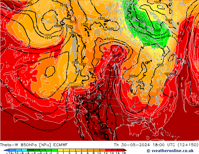 Theta-W 850hPa ECMWF Qui 30.05.2024 18 UTC