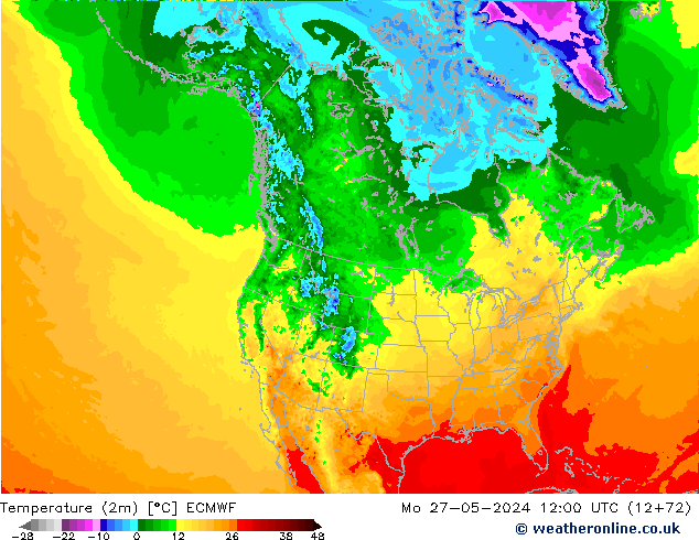 Temperaturkarte (2m) ECMWF Mo 27.05.2024 12 UTC