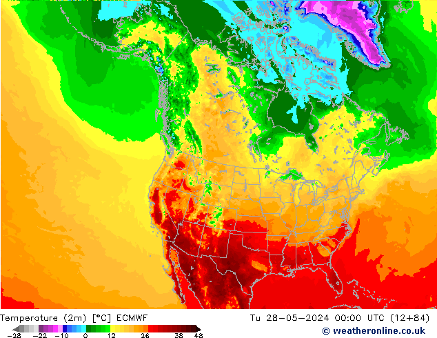 Temperature (2m) ECMWF Tu 28.05.2024 00 UTC