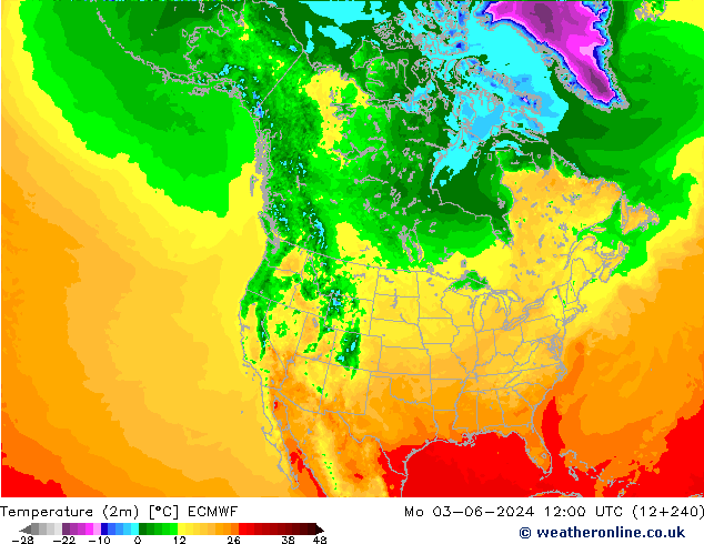 Temperature (2m) ECMWF Mo 03.06.2024 12 UTC