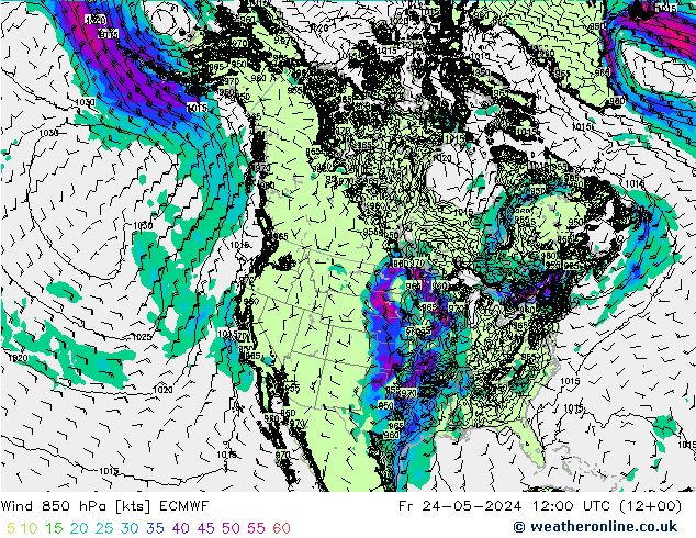 Wind 850 hPa ECMWF Pá 24.05.2024 12 UTC