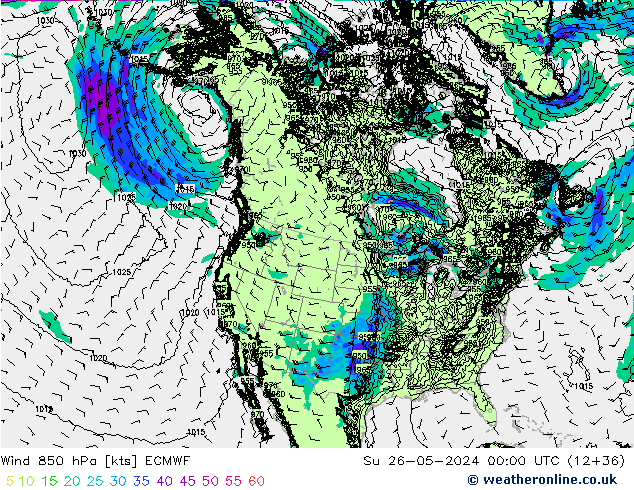 Vento 850 hPa ECMWF dom 26.05.2024 00 UTC