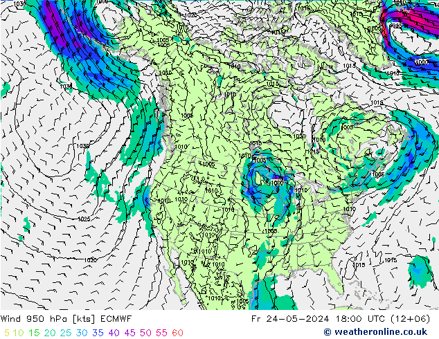 wiatr 950 hPa ECMWF pt. 24.05.2024 18 UTC