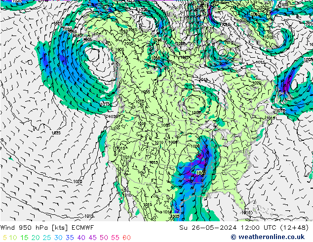 Vento 950 hPa ECMWF Dom 26.05.2024 12 UTC