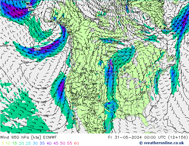 Wind 950 hPa ECMWF Fr 31.05.2024 00 UTC