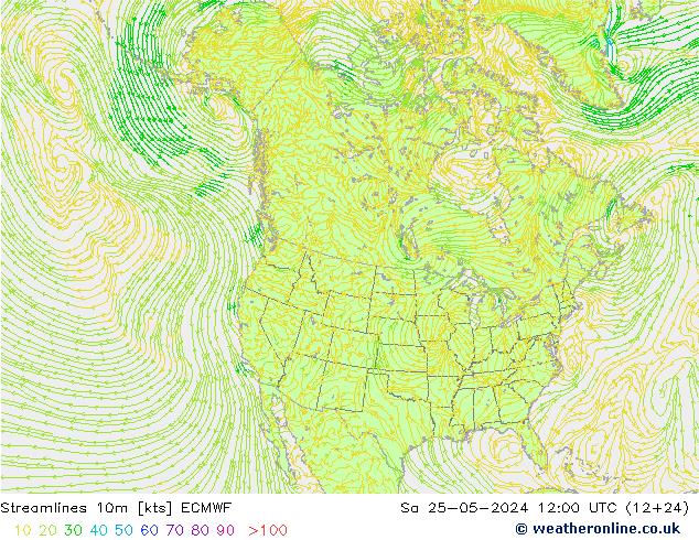 Linha de corrente 10m ECMWF Sáb 25.05.2024 12 UTC