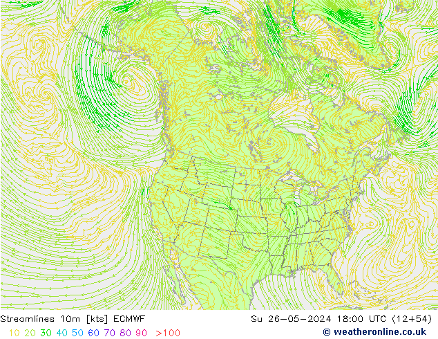 Streamlines 10m ECMWF Su 26.05.2024 18 UTC