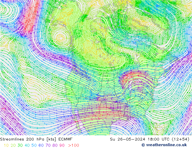 Streamlines 200 hPa ECMWF Ne 26.05.2024 18 UTC