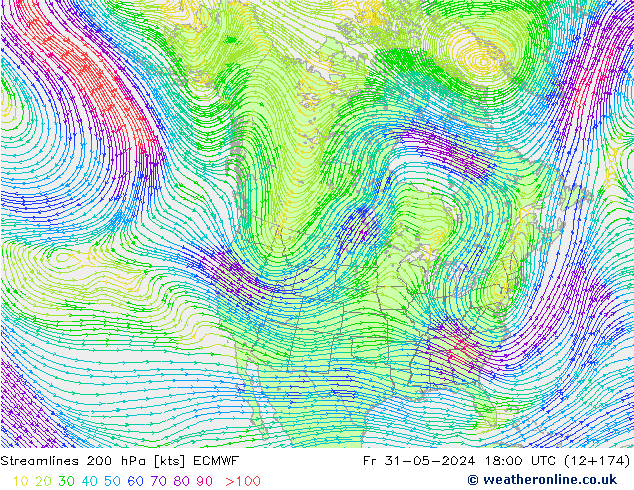 Stroomlijn 200 hPa ECMWF vr 31.05.2024 18 UTC