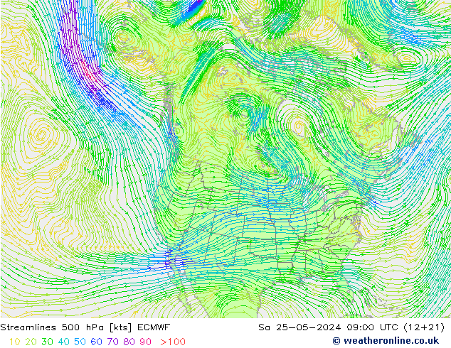 Línea de corriente 500 hPa ECMWF sáb 25.05.2024 09 UTC