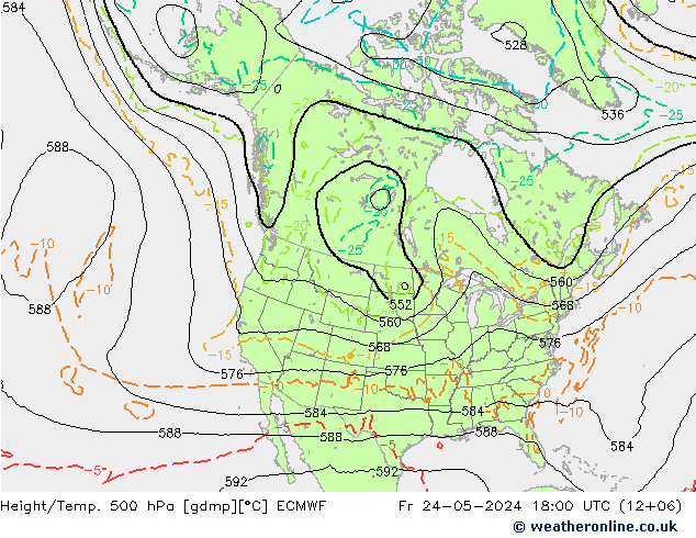 Z500/Rain (+SLP)/Z850 ECMWF Fr 24.05.2024 18 UTC