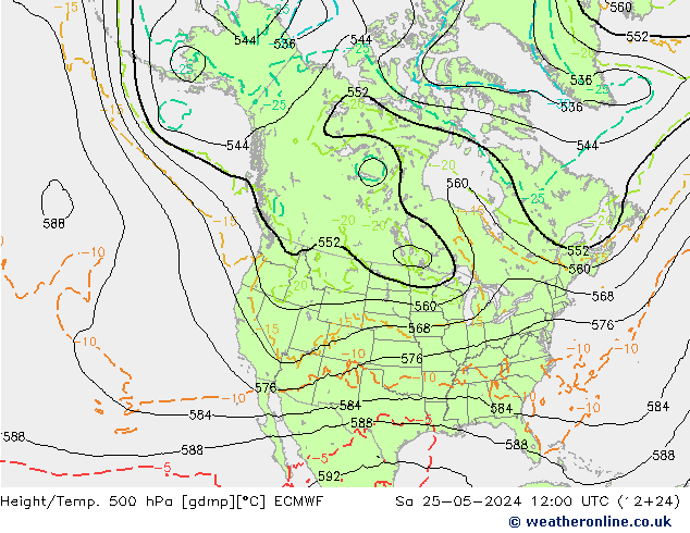 Z500/Rain (+SLP)/Z850 ECMWF Sa 25.05.2024 12 UTC