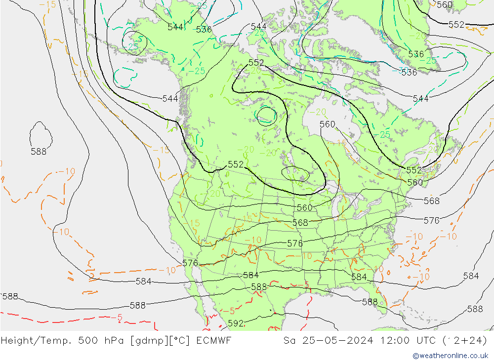 Z500/Rain (+SLP)/Z850 ECMWF Sa 25.05.2024 12 UTC