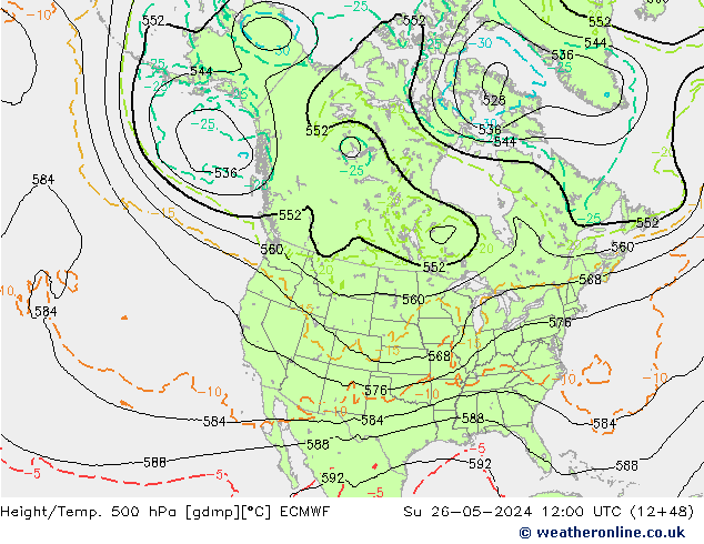 Z500/Rain (+SLP)/Z850 ECMWF Su 26.05.2024 12 UTC