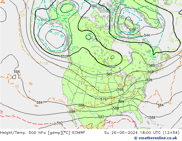 Height/Temp. 500 hPa ECMWF Dom 26.05.2024 18 UTC