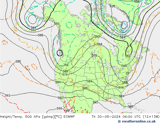 Z500/Rain (+SLP)/Z850 ECMWF czw. 30.05.2024 06 UTC