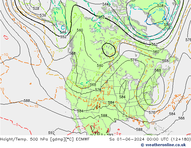 Hoogte/Temp. 500 hPa ECMWF za 01.06.2024 00 UTC