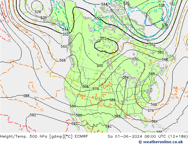 Height/Temp. 500 hPa ECMWF Sa 01.06.2024 06 UTC