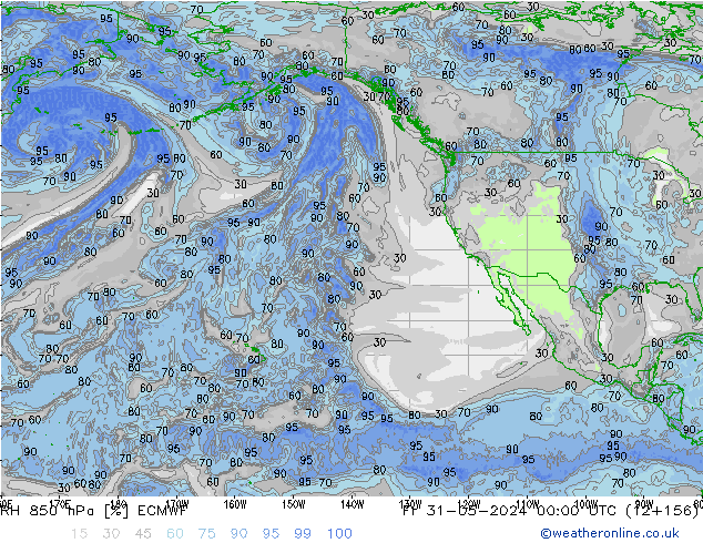 RH 850 hPa ECMWF Pá 31.05.2024 00 UTC