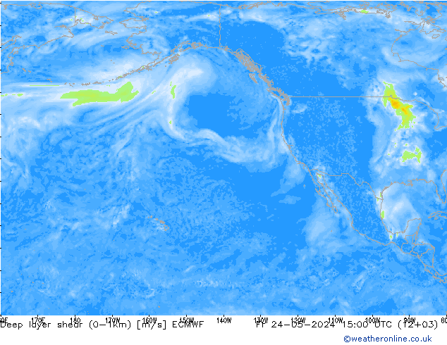 Deep layer shear (0-1km) ECMWF Fr 24.05.2024 15 UTC