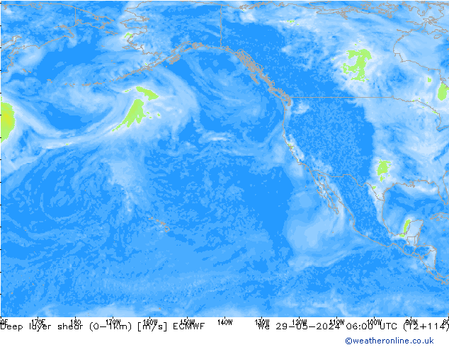 Deep layer shear (0-1km) ECMWF mer 29.05.2024 06 UTC