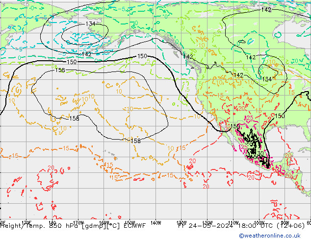 Z500/Rain (+SLP)/Z850 ECMWF Fr 24.05.2024 18 UTC