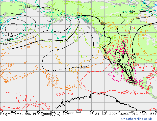 Z500/Rain (+SLP)/Z850 ECMWF Pá 31.05.2024 00 UTC