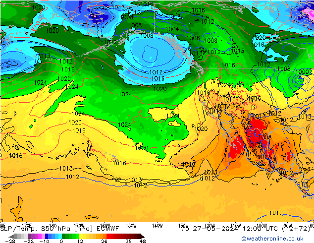 850 hPa Yer Bas./Sıc ECMWF Pzt 27.05.2024 12 UTC